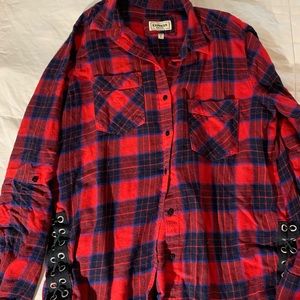 Express Plaid Shirt with Lace-Up Side Detail